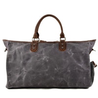 HKM-285075 Large Capacity Waterproof Batik Canvas Travel Bag with Crazy Horse Cowhide Leather Trim