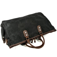HKM-285075 Large Capacity Waterproof Batik Canvas Travel Bag with Crazy Horse Cowhide Leather Trim