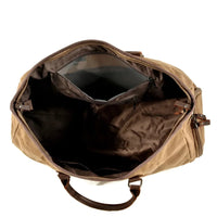 HKM-285075 Large Capacity Waterproof Batik Canvas Travel Bag with Crazy Horse Cowhide Leather Trim