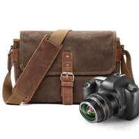 HKM-843731 Waterproof Oil Wax Canvas DSLR Camera Bag - Retro Style Microsingle Shoulder Bag