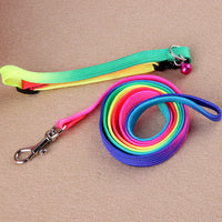 HKM-485587 Rainbow Nylon Cat and Dog Leash with Adjustable Collar for Small Pets - 120cm Length, 20-30cm Neck Size