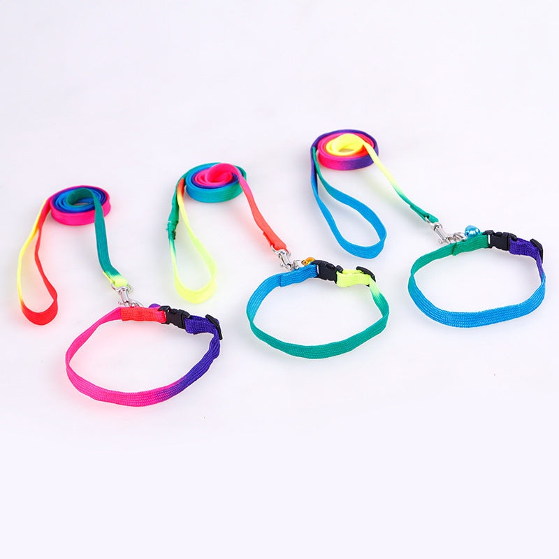 HKM-485587 Rainbow Nylon Cat and Dog Leash with Adjustable Collar for Small Pets - 120cm Length, 20-30cm Neck Size