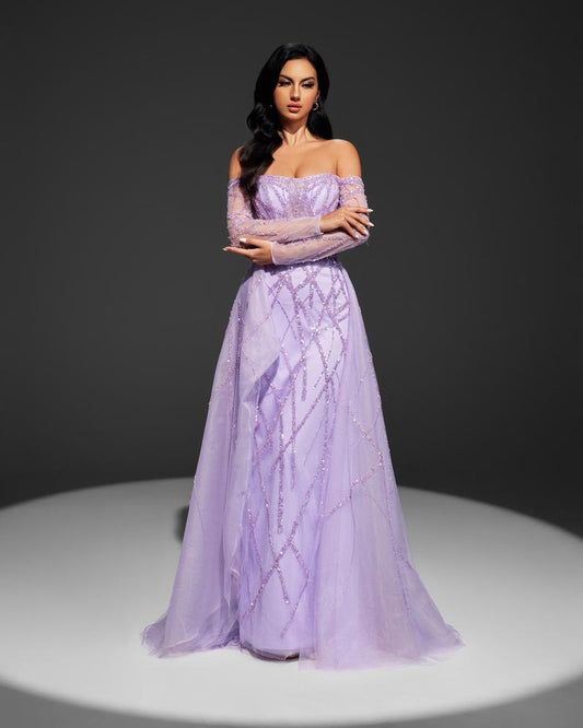 HKM-331475 Elegant Purple Evening Dress for Women - Style EZ25015