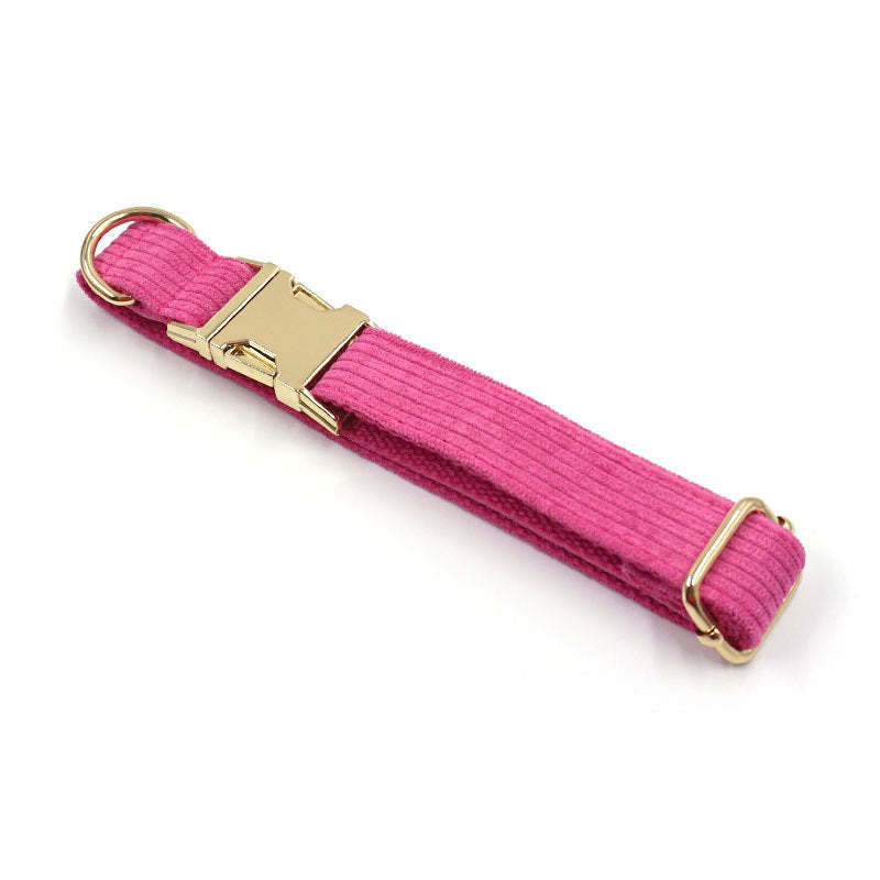 HKM-519187 Soft Begonia Red Striped Corduroy Dog Collar - Adjustable Sizes Available