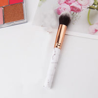 HKM-003475 Marble Makeup Brush Set - 10-Piece Tool Collection with Long Plastic Handles