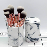 HKM-003475 Marble Makeup Brush Set - 10-Piece Tool Collection with Long Plastic Handles
