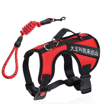 HKM-549971 Red Dog Chest Harness Vest with Traction Rope - Nylon, Available in Various Sizes (XS to XL)