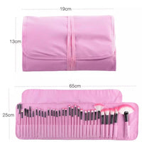 HKM-198931 32-Piece Makeup Brush Set with Bag – Artificial Fiber Bristles, Includes Pink, Purple, Black, and Log Color Brushes