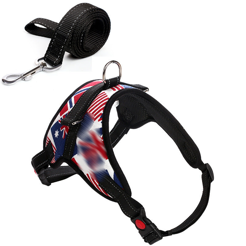 HKM-712659 Camouflage Dog Harness with Leash - Adjustable Polyester Chest Strap for Sizes S to XL