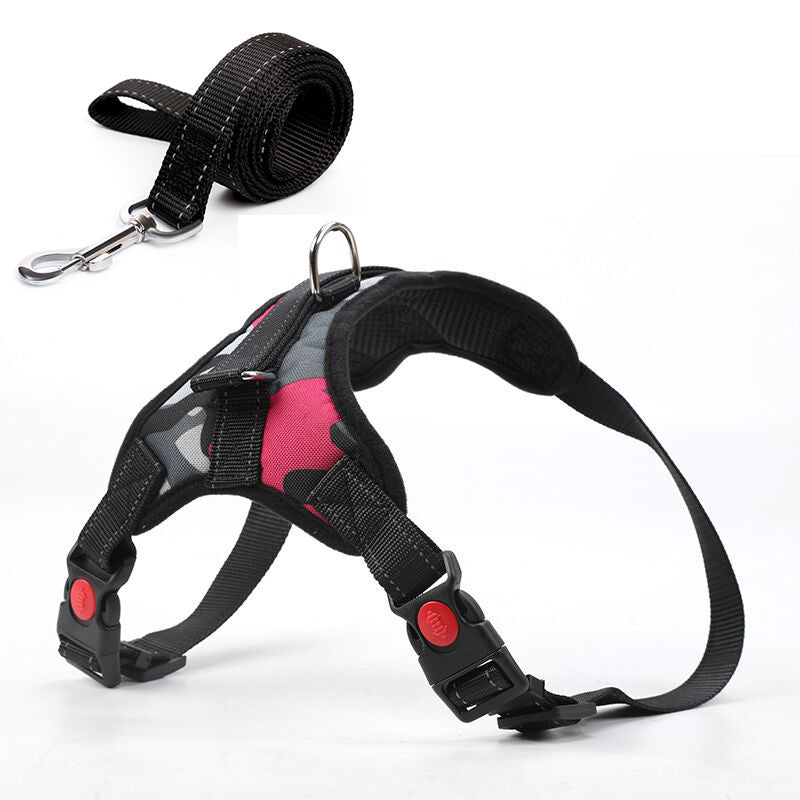 HKM-712659 Camouflage Dog Harness with Leash - Adjustable Polyester Chest Strap for Sizes S to XL