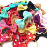 HKM-492051 Polka Dot and Solid Color Bowknot Hair Tie with Rubber Band for Dogs - 20 Color Options