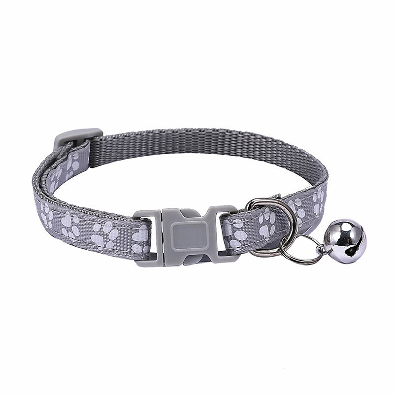 HKM-038867 Stylish Dog Footprint Applique Bell Collar in Various Colors