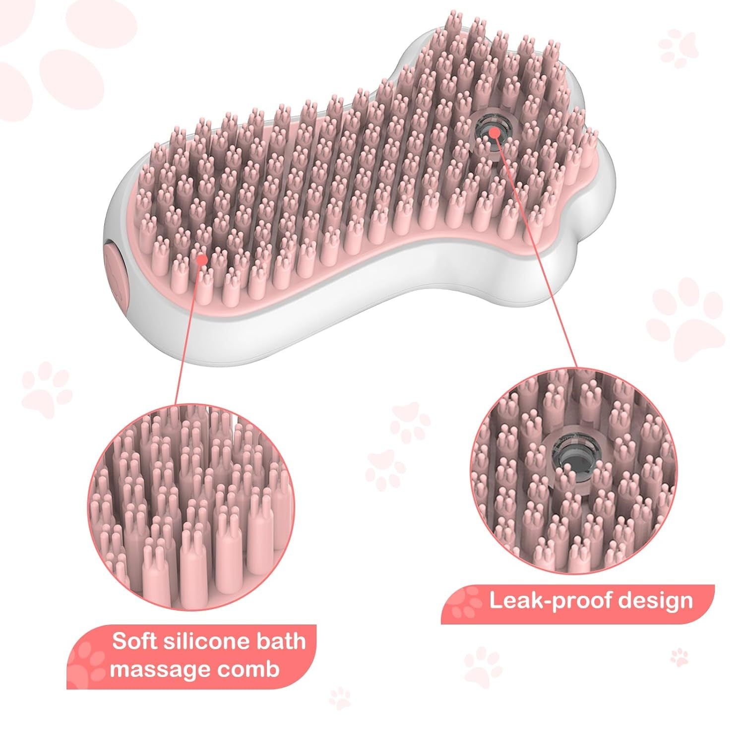 HKM-100307 Soft Silicone Pet Grooming Brush with Shampoo Dispenser for Dogs and Cats