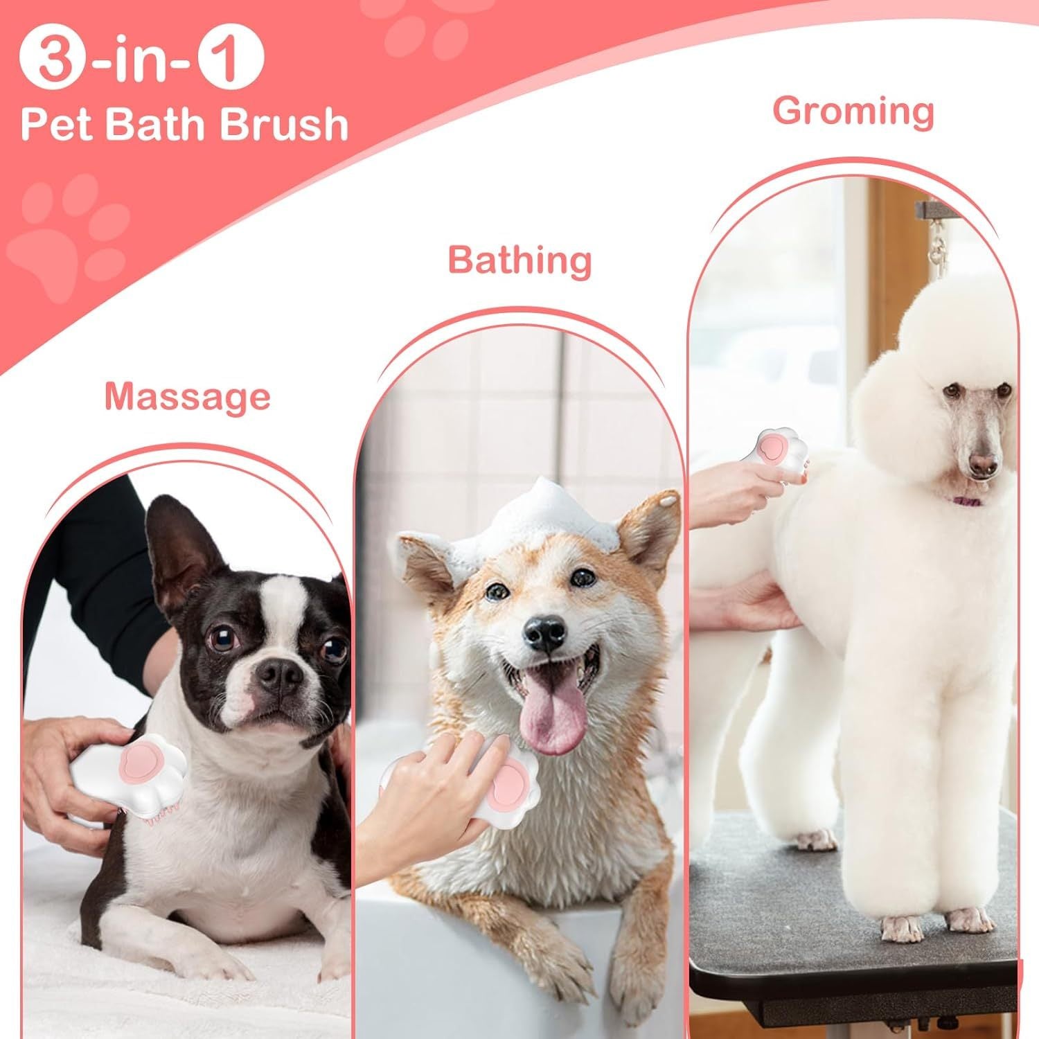 HKM-100307 Soft Silicone Pet Grooming Brush with Shampoo Dispenser for Dogs and Cats