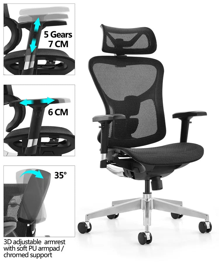 KTX-806419 Ergonomic High Back Brown Leather Executive Office Chair with Adjustable Swivel Function