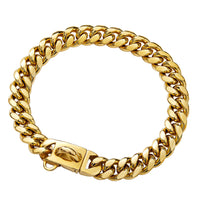 HKM-839955 14mm Stainless Steel Cuban Chain Dog Collar with Lock Buckle in Gold and Silver