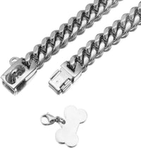 HKM-839955 14mm Stainless Steel Cuban Chain Dog Collar with Lock Buckle in Gold and Silver
