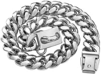 HKM-839955 14mm Stainless Steel Cuban Chain Dog Collar with Lock Buckle in Gold and Silver