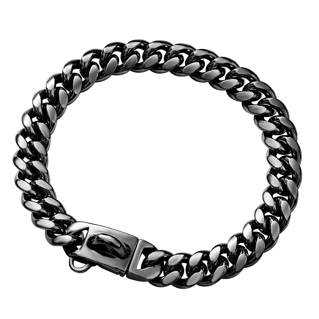 HKM-839955 14mm Stainless Steel Cuban Chain Dog Collar with Lock Buckle in Gold and Silver