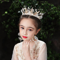 HKM-357523 Yarn Crown Set for Kids with Ribbons and Hairpin - Handmade Alloy and Cloth Flower Design