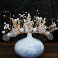 HKM-357523 Yarn Crown Set for Kids with Ribbons and Hairpin - Handmade Alloy and Cloth Flower Design