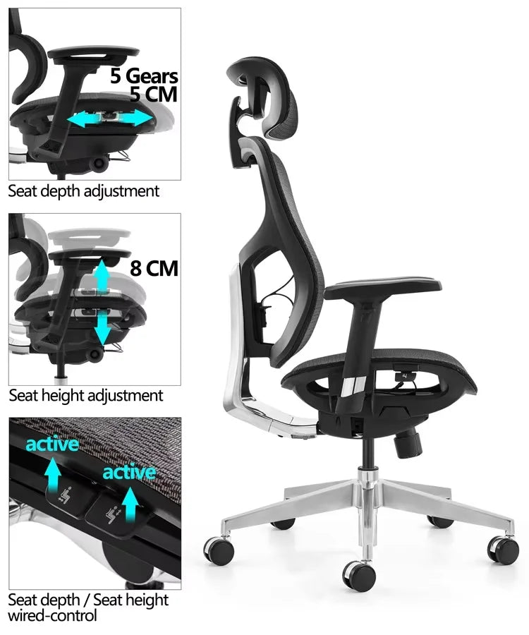 KTX-767891 Luxury Ergonomic Office Chair with Genuine Leather, Swivel and Adjustable Features for Executive Comfort