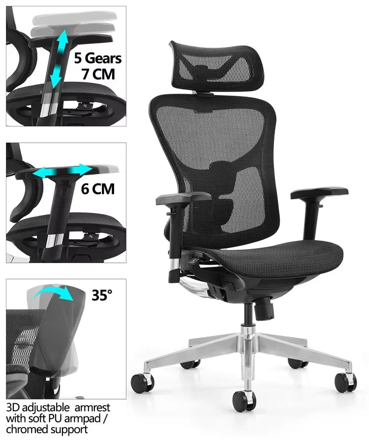 KTX-767891 Luxury Ergonomic Office Chair with Genuine Leather, Swivel and Adjustable Features for Executive Comfort