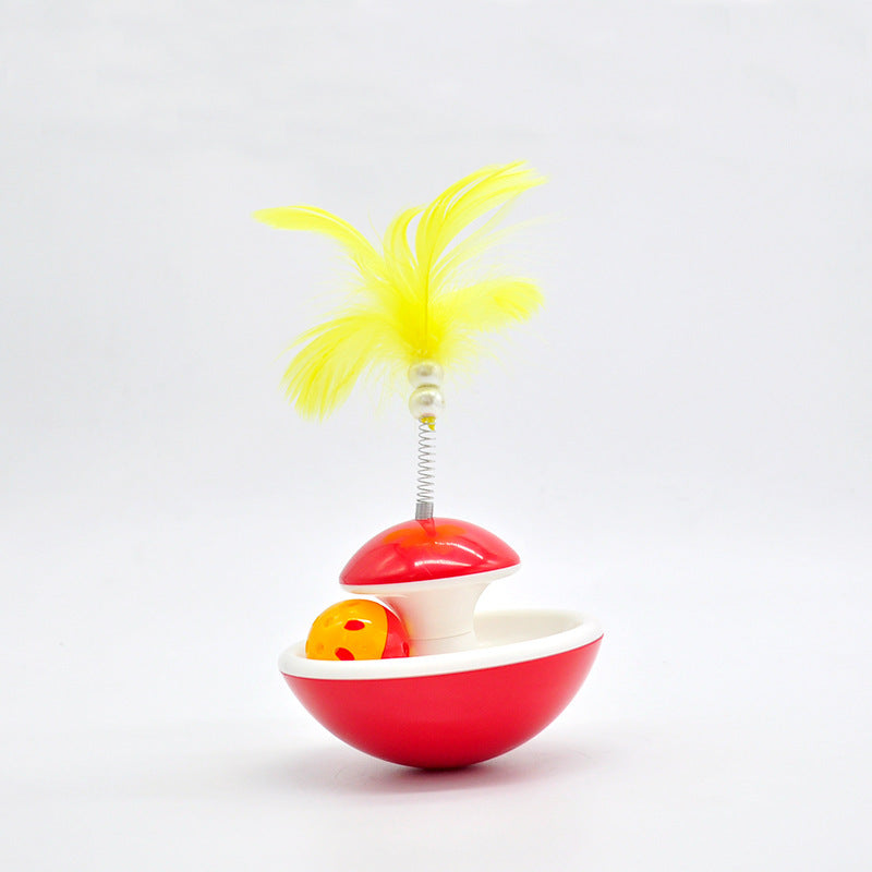 HKM-688275 Interactive Feather Tumbler with Bell for Cats - Engaging Playtime Toy in Red and Yellow