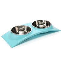 HKM-502675 Detachable Stainless Steel and PP Resin Dog and Cat Feeding Bowls in Pink, Blue, and Yellow