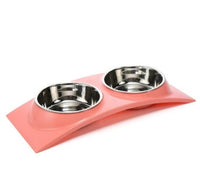 HKM-502675 Detachable Stainless Steel and PP Resin Dog and Cat Feeding Bowls in Pink, Blue, and Yellow