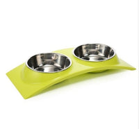 HKM-502675 Detachable Stainless Steel and PP Resin Dog and Cat Feeding Bowls in Pink, Blue, and Yellow