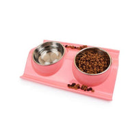 HKM-502675 Detachable Stainless Steel and PP Resin Dog and Cat Feeding Bowls in Pink, Blue, and Yellow