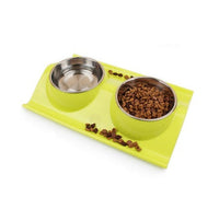 HKM-502675 Detachable Stainless Steel and PP Resin Dog and Cat Feeding Bowls in Pink, Blue, and Yellow