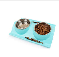 HKM-502675 Detachable Stainless Steel and PP Resin Dog and Cat Feeding Bowls in Pink, Blue, and Yellow