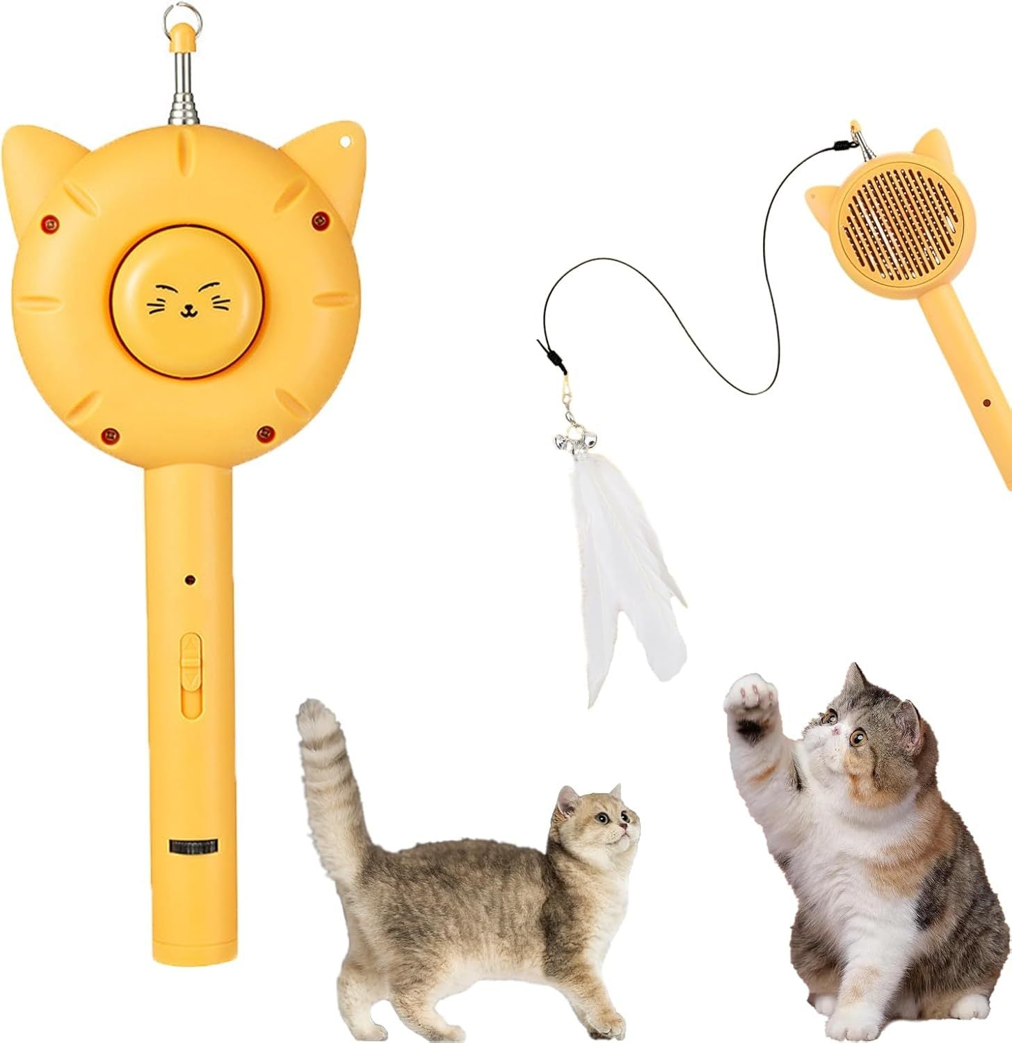 HKM-407571 Interactive 5-in-1 Cat Brush Toy with Retractable Wand and Light-Up Features
