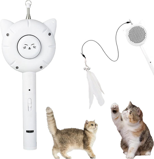 HKM-407571 Interactive 5-in-1 Cat Brush Toy with Retractable Wand and Light-Up Features