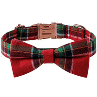 HKM-312211 Christmas Dog Collar with Red and Green Plaid Bows and Buckle