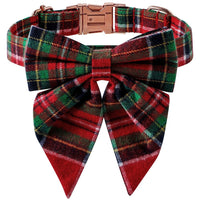 HKM-312211 Christmas Dog Collar with Red and Green Plaid Bows and Buckle