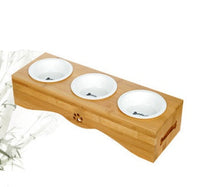 HKM-435987 Bamboo and Stainless Steel Dog Bowl Holders – Single, Double, and Triple Bowls for All Pet Sizes