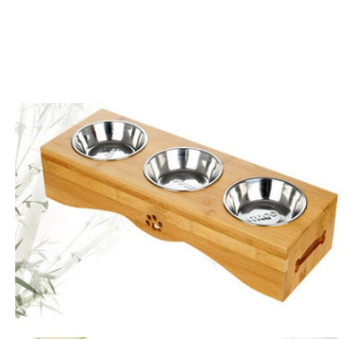 JMT-706506 Bamboo and Stainless Steel Dog Bowl Holders – Single, Double, and Triple Bowls for All Pet Sizes