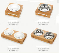 HKM-435987 Bamboo and Stainless Steel Dog Bowl Holders – Single, Double, and Triple Bowls for All Pet Sizes