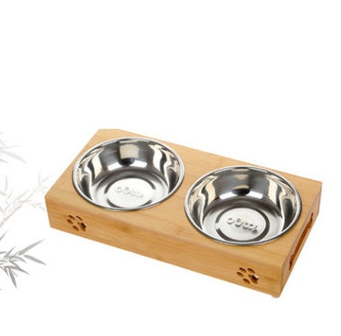 JMT-706506 Bamboo and Stainless Steel Dog Bowl Holders – Single, Double, and Triple Bowls for All Pet Sizes