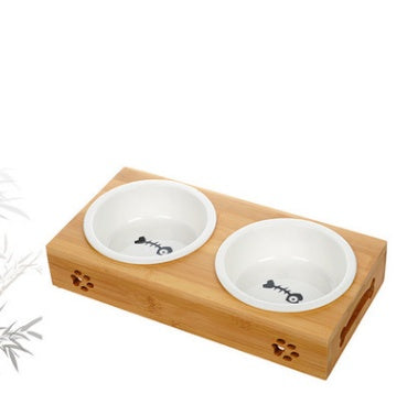 JMT-706506 Bamboo and Stainless Steel Dog Bowl Holders – Single, Double, and Triple Bowls for All Pet Sizes