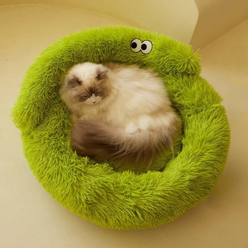 HKM-711635 Cozy Multi-Season Pet Cat and Small Dog Bed with Easy-Clean Teddy Mat