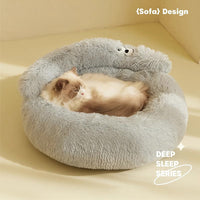 HKM-711635 Cozy Multi-Season Pet Cat and Small Dog Bed with Easy-Clean Teddy Mat