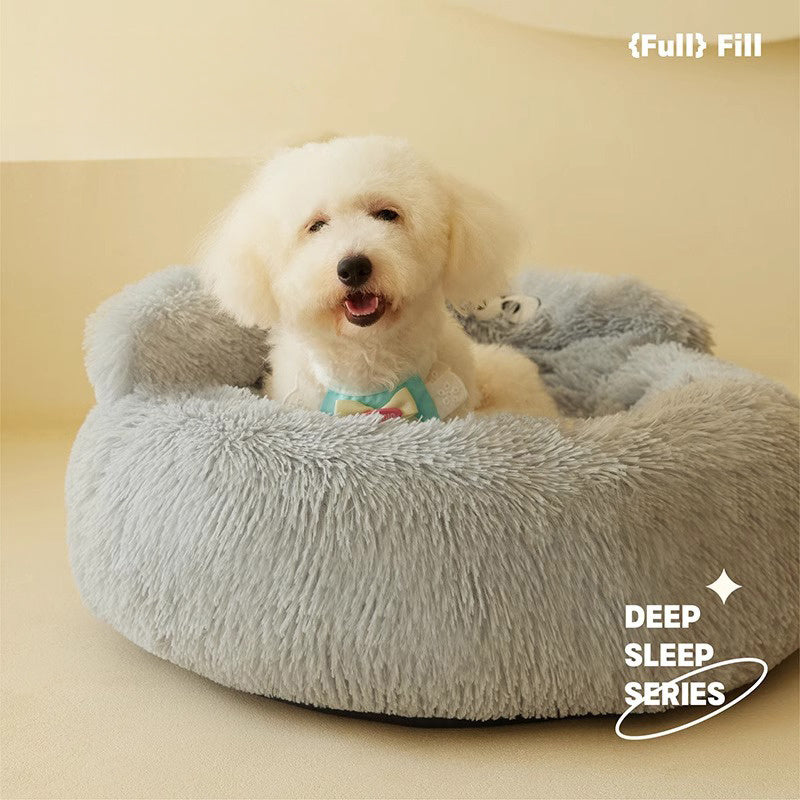 HKM-711635 Cozy Multi-Season Pet Cat and Small Dog Bed with Easy-Clean Teddy Mat
