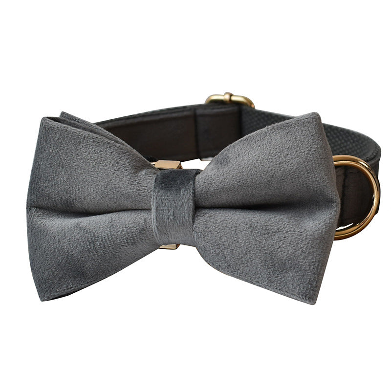 HKM-195795 Silver Grey Fleece Dog Collar and Leash Set with Alloy Carabiner, Bow Knot Design, Sizes S to XL