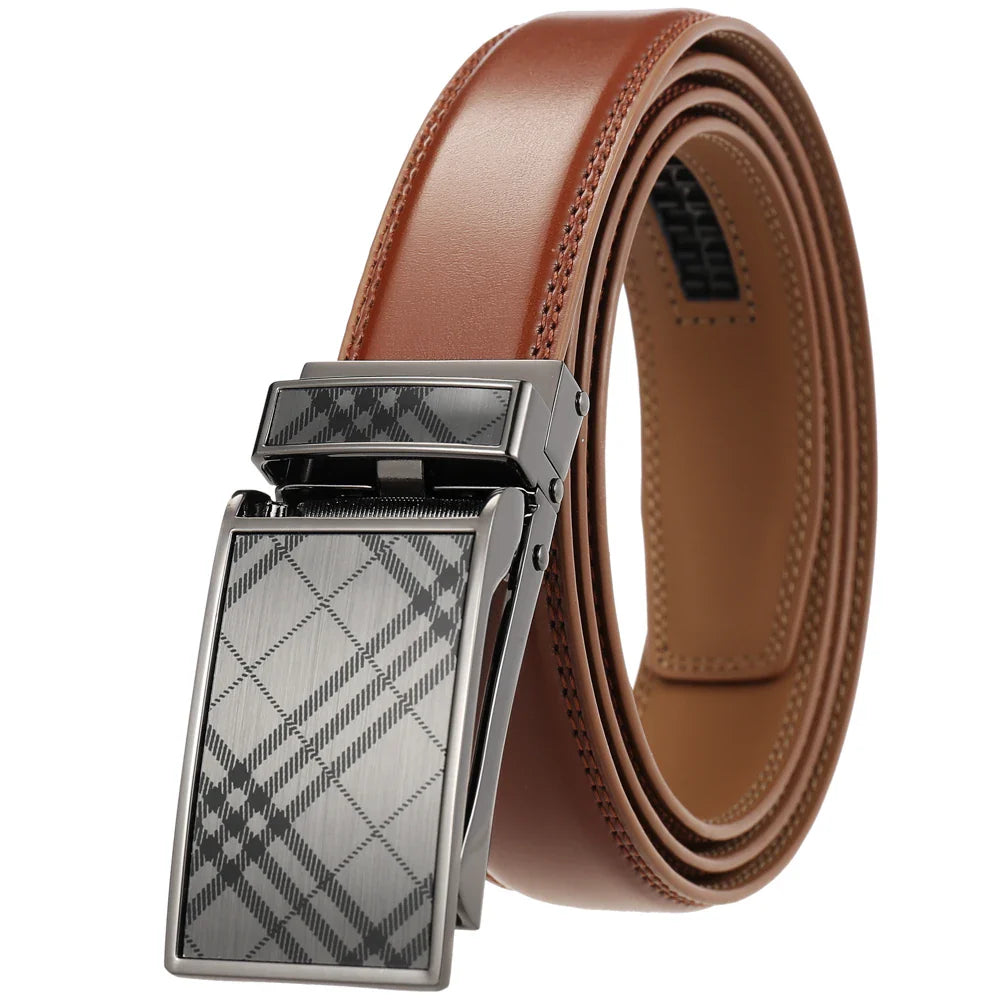 HKM-279763 Cowhide Leather Men's Automatic Buckle Slide Belt - Model LY33-30015-1