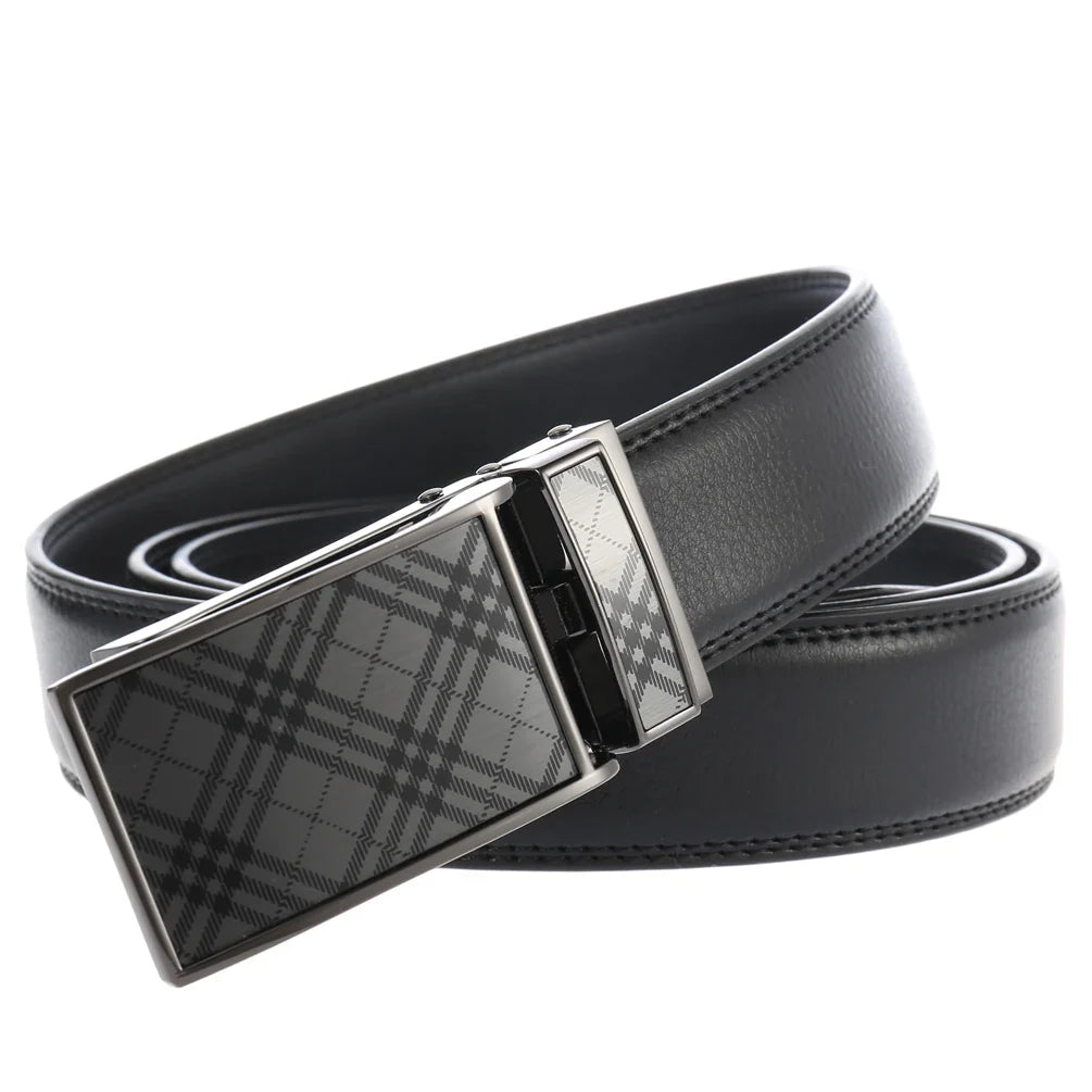 HKM-279763 Cowhide Leather Men's Automatic Buckle Slide Belt - Model LY33-30015-1