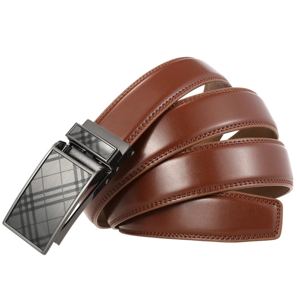 HKM-279763 Cowhide Leather Men's Automatic Buckle Slide Belt - Model LY33-30015-1